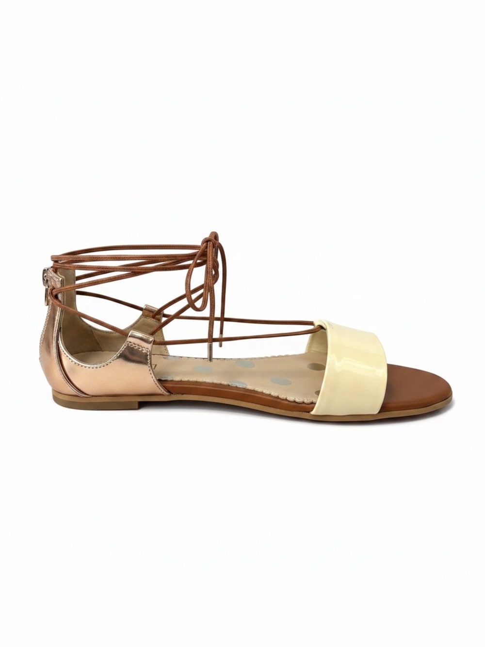 Boden Patent Lace-Up Sandals in Cream and Rose Gold - Picture 2 of 10